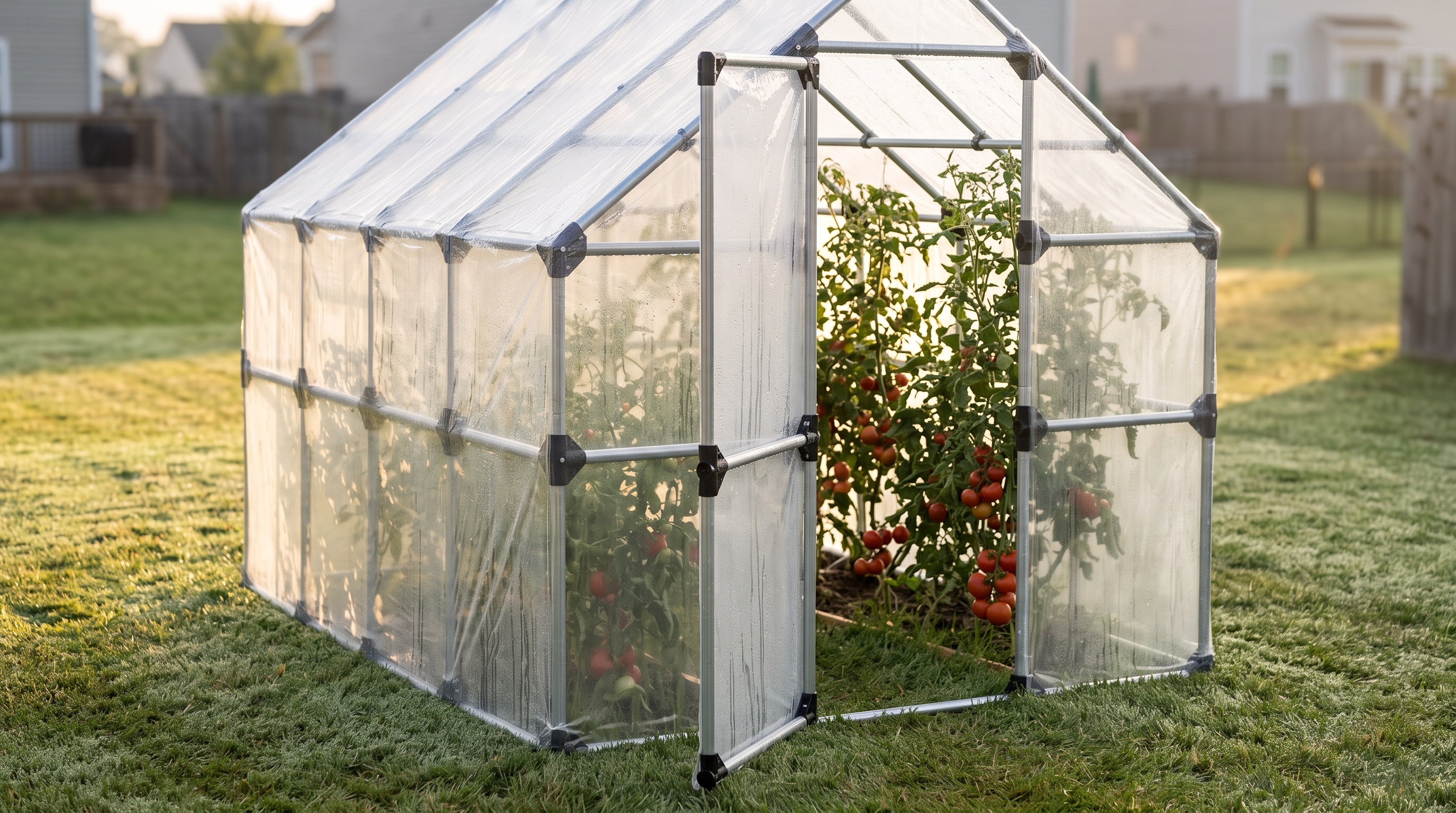 Finished greenhouse, door open