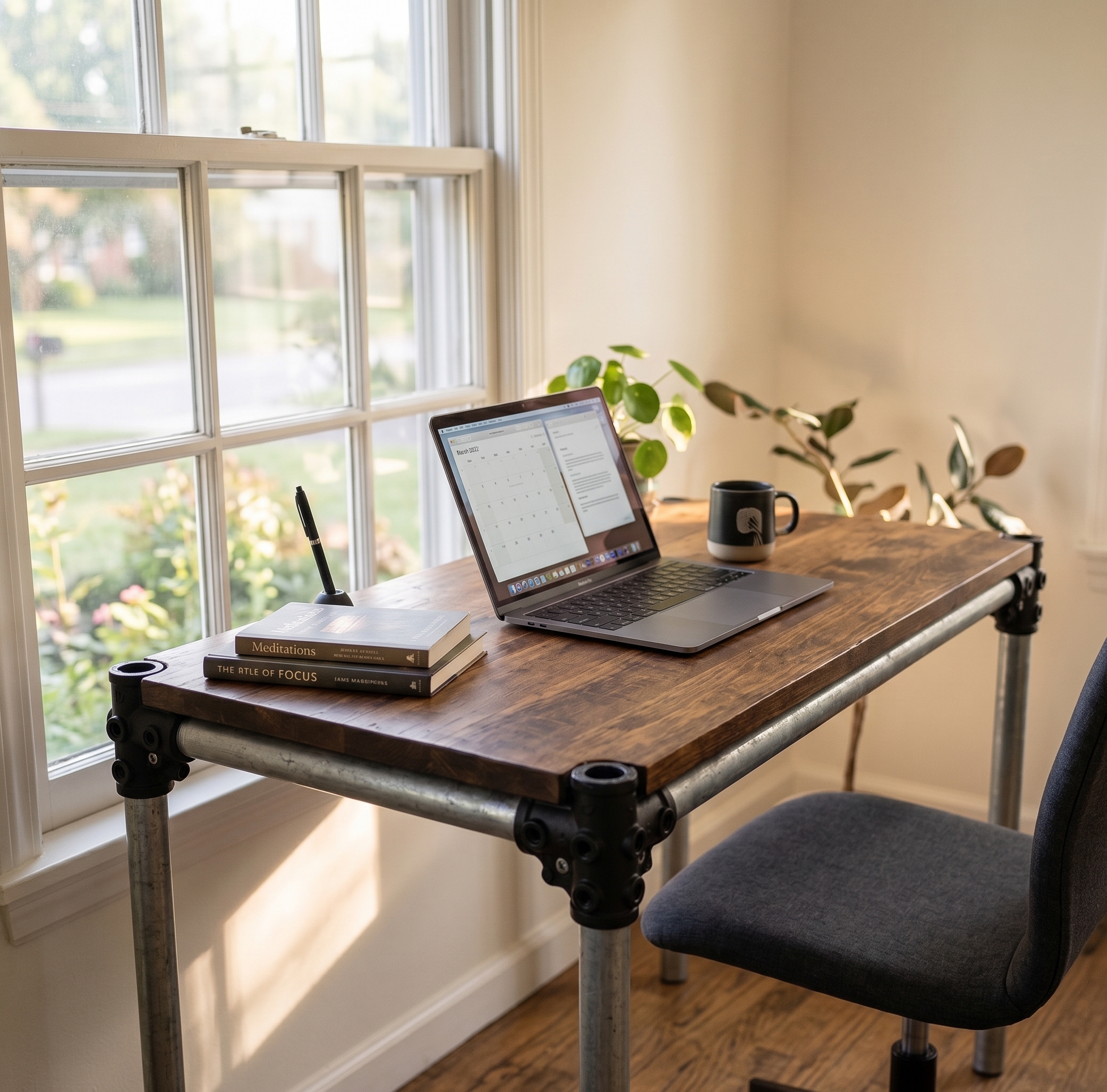 Standing desk by a window