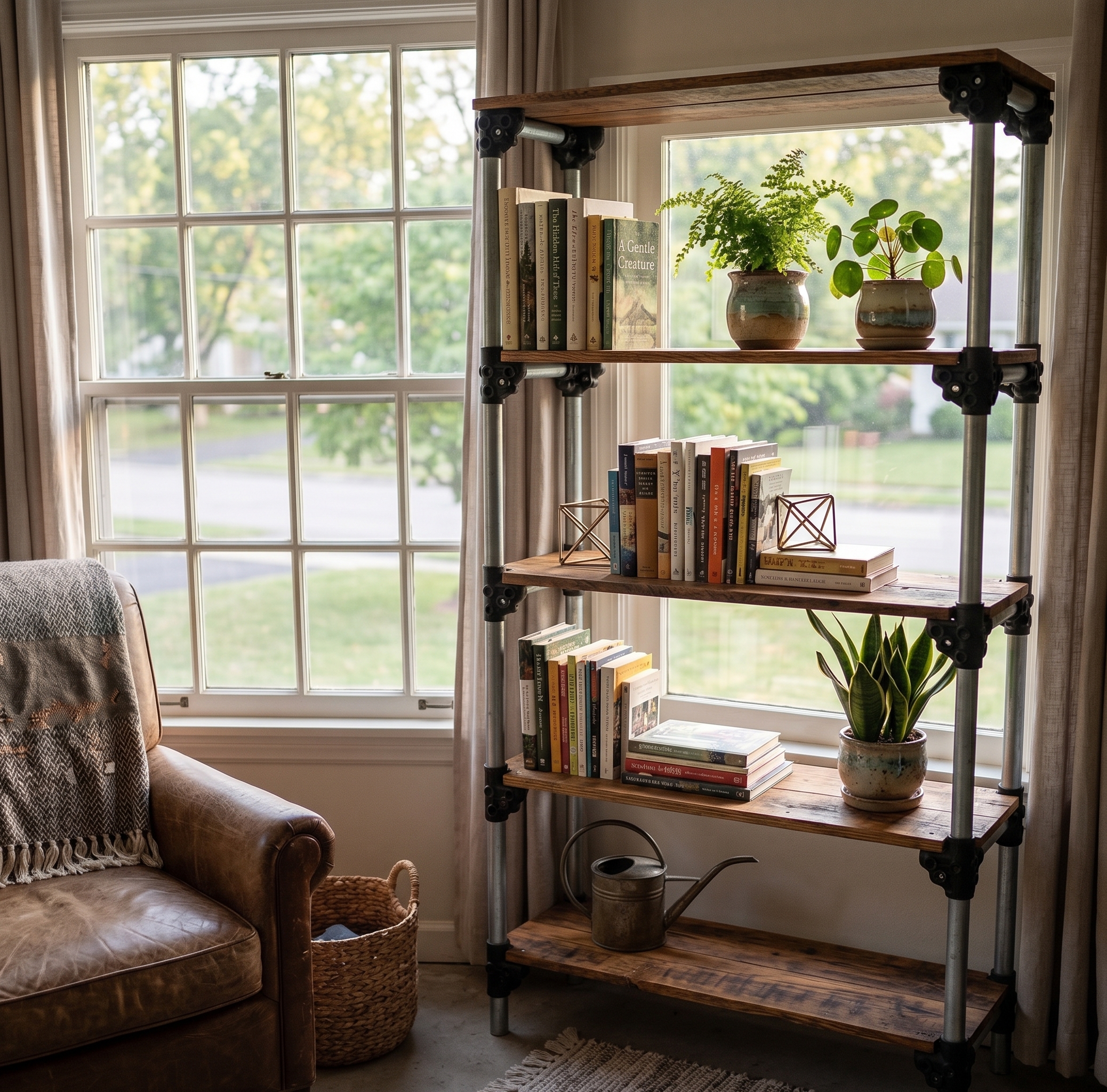 Open shelving against a wall